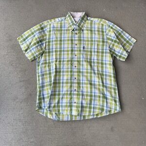 Barbour Mens Green Plaid Short Sleeve Button Down Shirt Size L